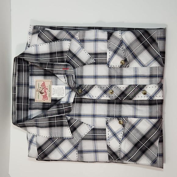 WRANGLER Western Snap Shirt Grey Plaid with Top Stitching (XL) - Picture 2 of 12